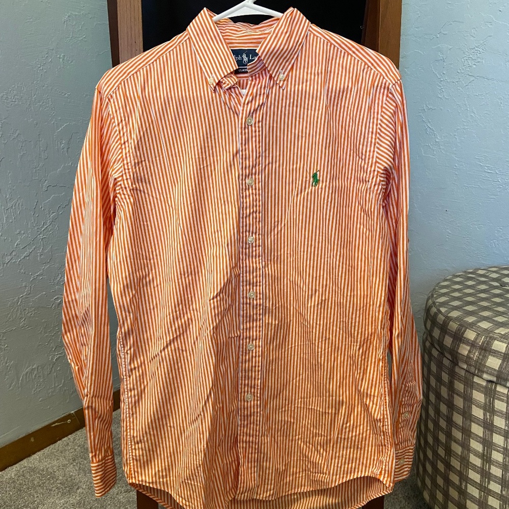 Polo Ralph Lauren Classic Fit Button Down Shirt - Orange/White Pinstripes